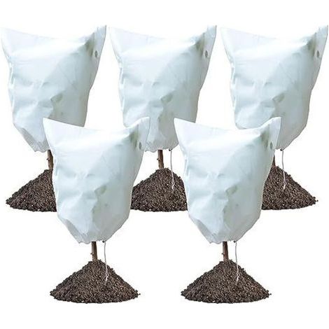Juego de 5 fundas protectoras contra las heladas con cordón ajustable, cubiertas cálidas reutilizables para arbustos, para protección contra animales y pájaros (60 x 80 cm). (1/5)
