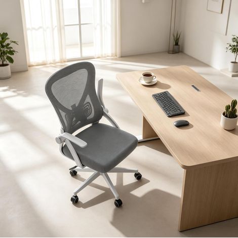 Sedia da ufficio ergonomica con ruote, schienale reclinabile, grigio DESVIAE (1/4)