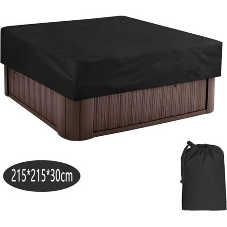 Schwarze, quadratische, wasserdichte Whirlpoolabdeckung für den Außenbereich, 190T Polyestergewebe, Schwarz, 215 x 215 x 30 cm