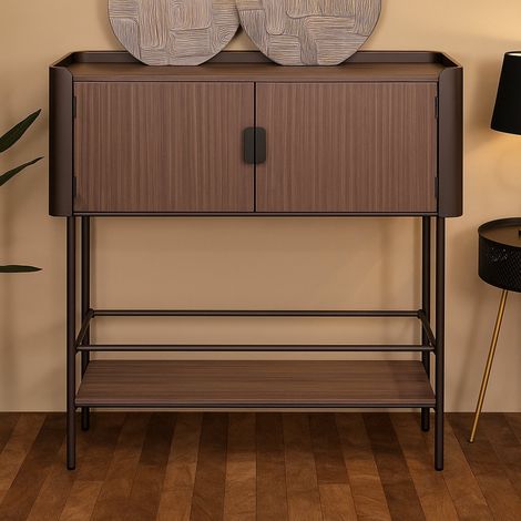 Dmora - Mueble de televisión Quilt, Aparador de salón, Mueble bajo para TV, Base de pared equipada, 100x42 h110 cm, Gris y Marrón (1/5)