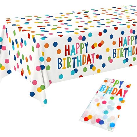 Tischdecke Geburtstag 137x274 cm, wiederverwendbar, abwaschbar, bunte Punkte