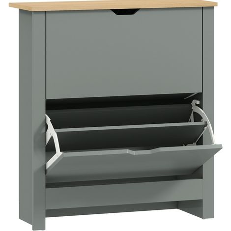 Zapatero con 2 puertas abatibles de aglomerado gris claro 72 x 26 x 80 cm (1/5)
