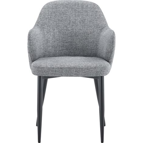 Set de 2 sillas de comedor de tela gris con patas de metal negro, 83 cm (1/5)