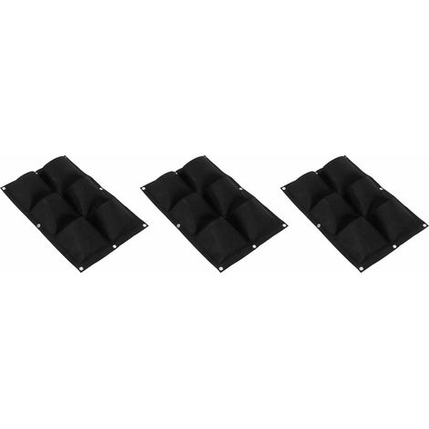 Lot de 3 sacs de culture à 6 poches en feutre biodégradable, à suspendre au mur, pour plantes - Outil de jardinage - Noir (1/5)
