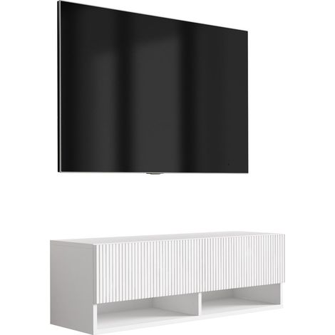 Mobile TV con frontale scanalato, Bianco opaco, 100 × 32 × 33,6 cm (1/5)