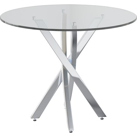 Table à manger ronde, 808075, plateau en verre trempé, table à manger moderne, pieds de table galvanisés, table café et loisirs, table à manger moderne simple, argenté (1/5)