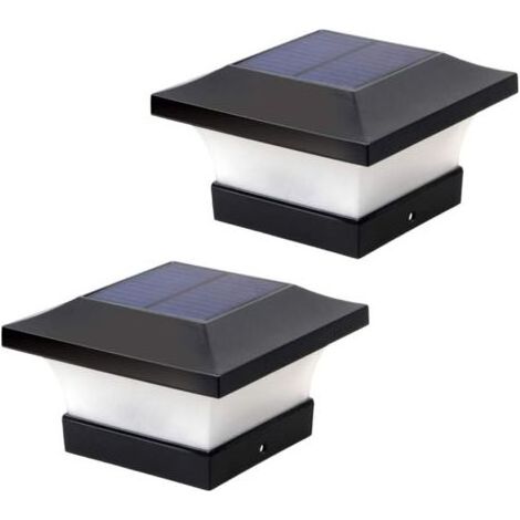 Lot de 2 lampes solaires pour poteau d'extérieur pour éclairage de pont de clôture, éclairage solaire LED haute luminosité 6000 K blanc pour poteaux 4 x 4, 5 x 5 ou 6 x 6 (1/4)
