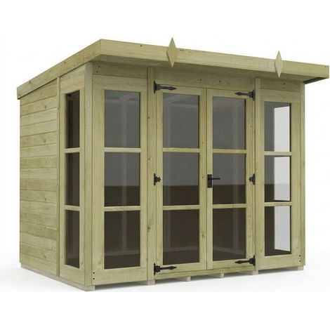 8ft x 6ft Georgian Pent Summer House - Pressure Treated Timber - L244 x W183 x H210 cm - Natural