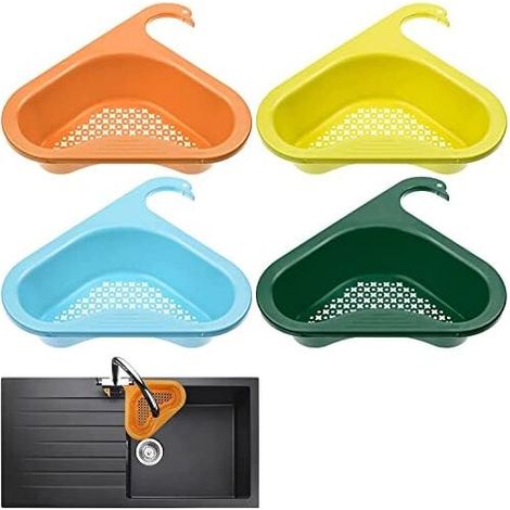 4 Piéces Porte Éponge Évier Triangle, Panier de Vidange d'évier de Cuisine, Étagère Rangement pour Égouttoir pour Fruits, Légumes (1/4)
