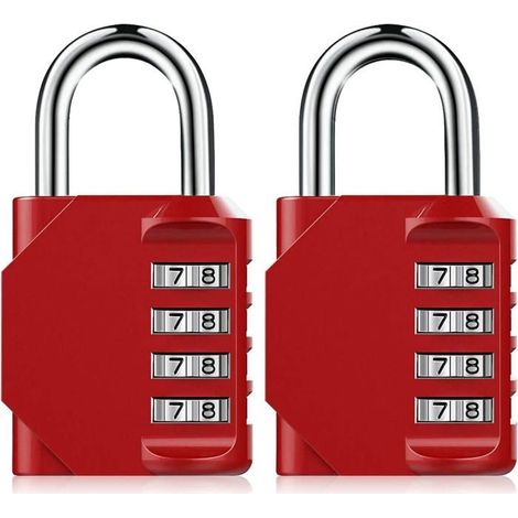 Lot de 2 cadenas à code 4 chiffres – Pour casier gym, école, valise, vélo – Rouges – Sécurité (1/5)