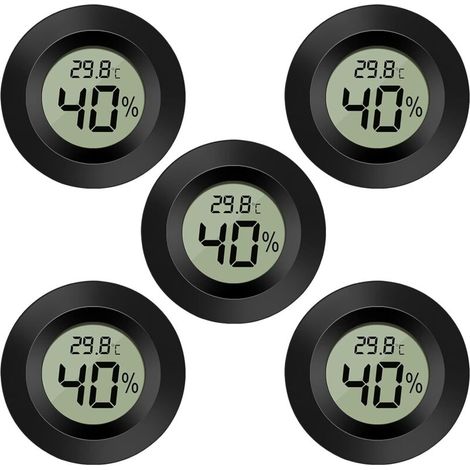 Lot de 5 thermomètres hygromètres numériques LCD, jauge de température pour humidificateurs, déshumidificateurs, serre, sous-sol, chambre de bébé, rond noir (1/5)