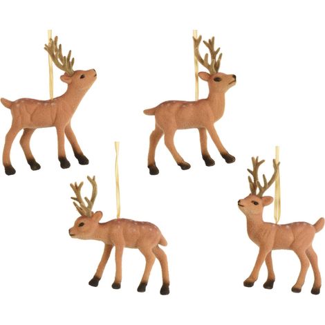 Pendente renna floccata 10 x 4 x 12 cm marrone Peraga Christmas
