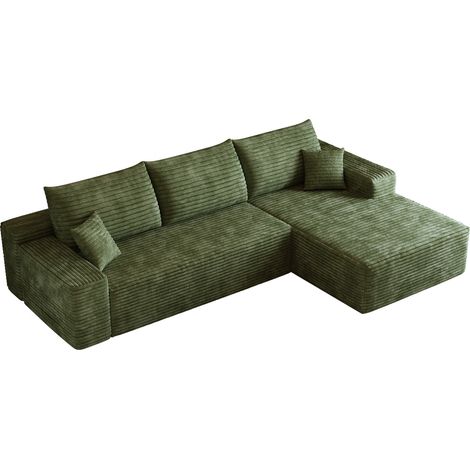 Divano angolare modulare 270 cm in tessuto a coste verde, con chaise longue a L (1/5)