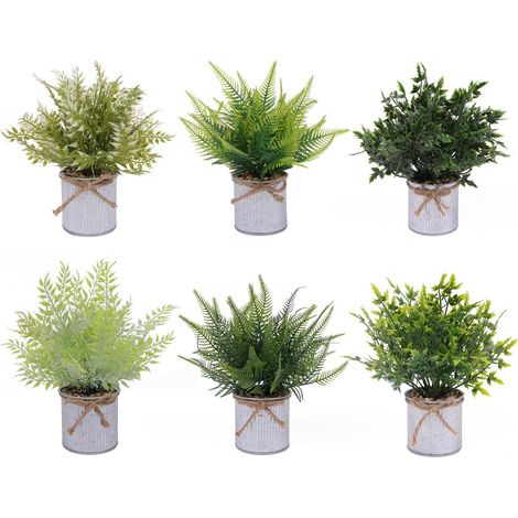 6-Pack Mini plantes artificielles en pot pour le bureau et la décoration de la maison - réaliste faux verdure dans les petits pots en fer - tableau/étagère pièces centrales (1/5)