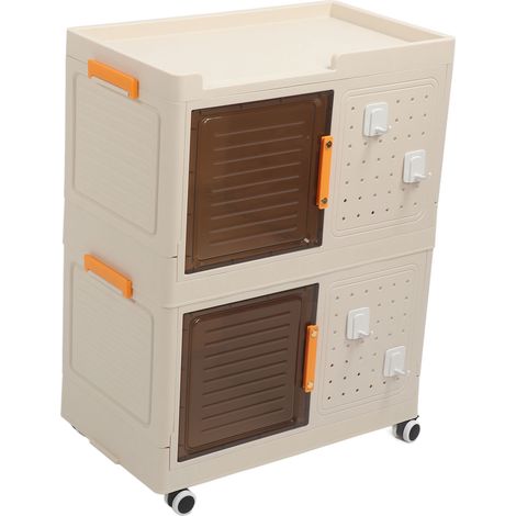 Boîte de rangement pliable multifonctionnelle grande capacité, porte transparente, empilable, avec roulettes et couvercles, double couche, 32 x 56 x 67,5 cm / 12,6 x 22,0 x 26,6 pouces (1/5)