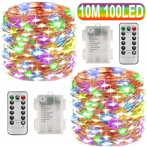 x 10 m lange, batteriebetriebene LED-Lichterkette, 100 LEDs, Timerfunktion mit Fernbedienung, IP65 wasserdicht, für die Innen- und Außendekoration von Weihnachten, Hochzeiten, Partys, Haus und Garten (1/5)