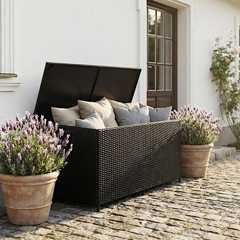Coffre de rangement extérieur en polyrotin 114 x 54 x 64 cm noir (1/5)
