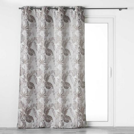 Rideau à œillets 140 x 260 cm – Jacquard FAGGY Taupe – Motif feuillage élégant (1/5)