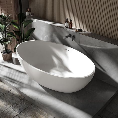 Badewanne Bernstein Relax freistehend Mineralguss Weiß 176x103cm
