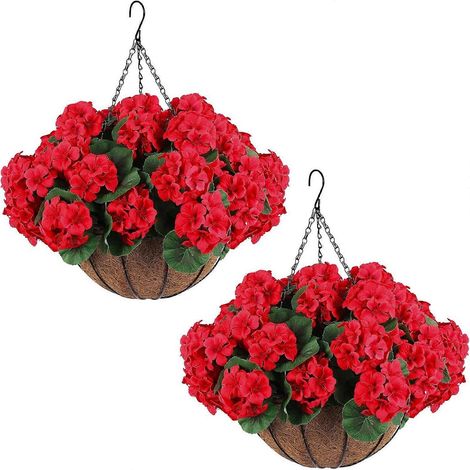 Fleurs artificielles suspendues avec panier – Résistantes aux UV – pour porche ou terrasse – Lot de 2 (1/5)