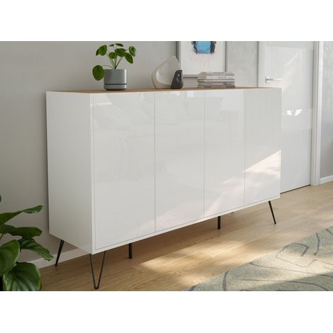 Kommode Maxim XL 155cm 4 Softclose Türen Weiß/Eiche Top