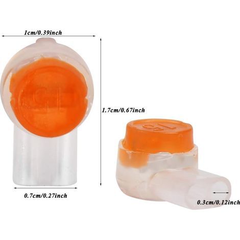200 Stück UY2-Kabelverbinder, wasserdichte Klemmen mit orangefarbenem transparentem Knopf