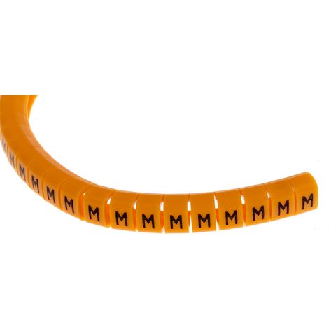 Repère câble à pression , Ø câble 4  5mm, texte : M, Noir sur Orange ( Prix pour Bobine de 100 )