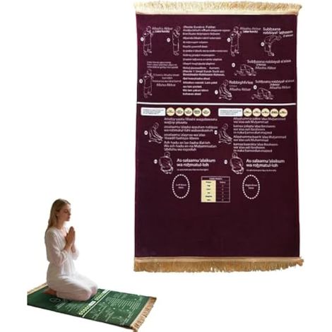 Tapis de prière guidé bilingue, tapis de prière musulman pour la pratique de la salah pour les nouveaux musulmans convertis, pliable et antidérapant, étape par étape, pour la maison, la chambre et les (1/5)