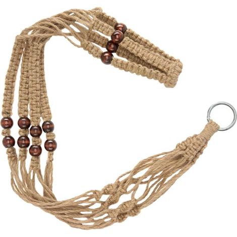 Panier suspendu vintage pour pots de fleurs, corde et perles en bois (1/5)