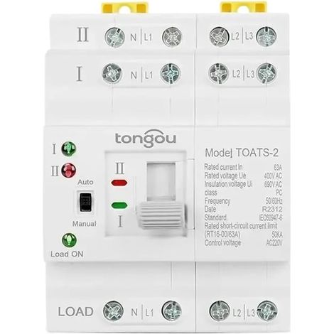 Interrupteur de Transfert Automatique,2P 63A Transfert Manuel ATS Interruptor de Transferencia Pour Alimentation Électrique Ininterrompue Ménage Sélecteur Électrique Double Automatique