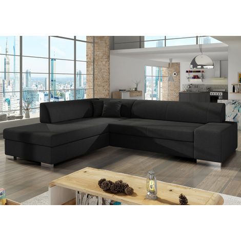 Canapé convertible moderne angle gauche tissu noir Plazo 278cm (1/5)