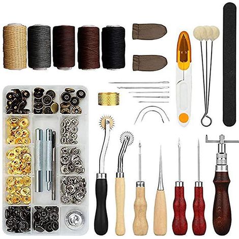 28 Pcs-cuir Outils Kit De Rparation  La Main Artisanat Cuir Fil Cir 8 Couleur Avec Aiguilles  Coudre Ciseaux Ruban  Mesurer Pour Cuir De Couture C (1/5)