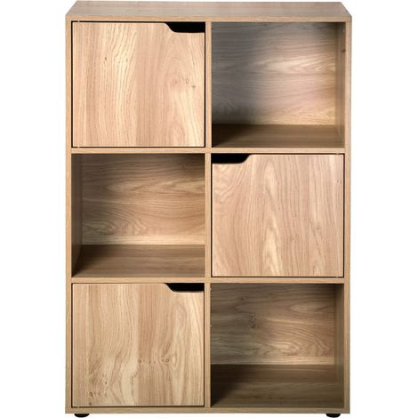Calicosy – Meuble étagère 6 cases modulable – 3 portes – Panneaux de particules – Dimensions L 60 cm x P 29 cm x H 90 cm – Rangement moderne