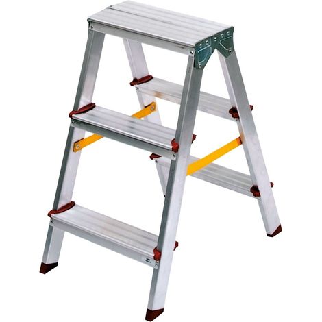 Escabeau en aluminium 2 X 3 marches Charge 150 kg Hauteur 0,65 m VITO Fabriqué en Europe (1/4)