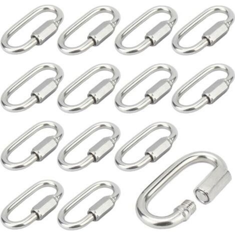 12 Pieces M5 Screw Carabiner Quick Link 304 Stainless Steel Locking Carabiner with Screw Cap Fixed Carabiner for Connecting Ropes Chains Rigging (1/5)