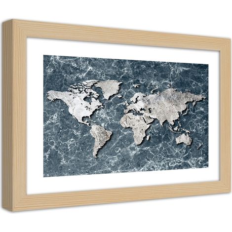Quadro con cornice, Mappa del mondo su marmo - 30x20 (1/5)