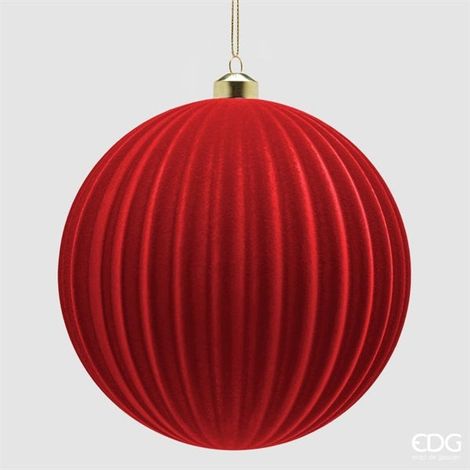 EDG Enzo De Gasperi Palla di Natale in Velluto a Righe Rossa Ø17,5 cm – Addobbo Natalizio (1/2)