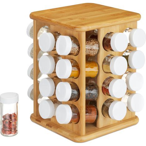 Étagère à épices rotative en bambou – pots en verre non inclus – accès facile – dimensions : 28 x 25 x 25 cm (1/5)