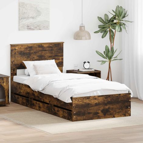 vidaXL Bettrahmen Geräucherte Eiche 90 x 190 cm Ingenieurs Holz (1/5)