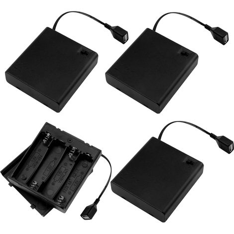 4 Pièces Support de Batterie AA avec USB, Boîte de Rangement pour 4 Piles AA,6V Plastique Support de Batterie Coque avec Prise Femelle USB pour Jouets, Voitures Télécommandées et Projets Électroniques