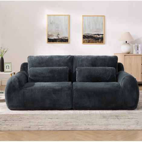 Sofá recto de 2 plazas 208x101x81 cm en tejido de peluche gris, ahorro de espacio, salón FloraGrace (1/5)