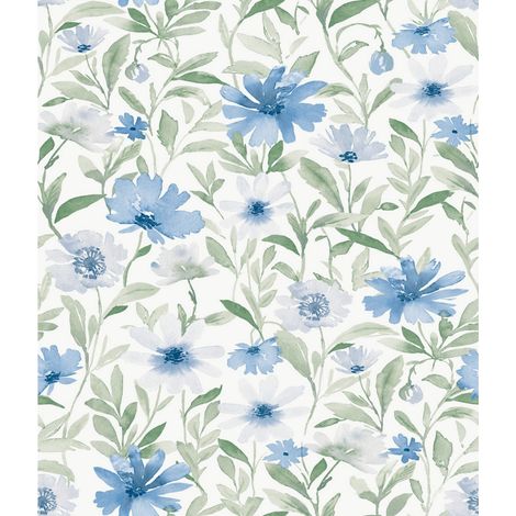 Papier peint rouleau auto-adhésif - Marché des Fleurs - Bleu (1/3)