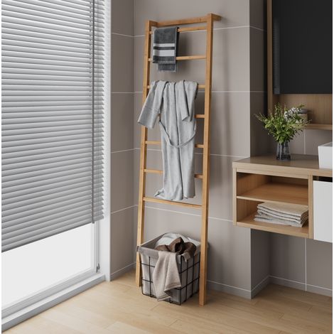 Scala portasciugamani, design minimalista scandinavo, multifunzione, bambù, colore naturale (1/5)