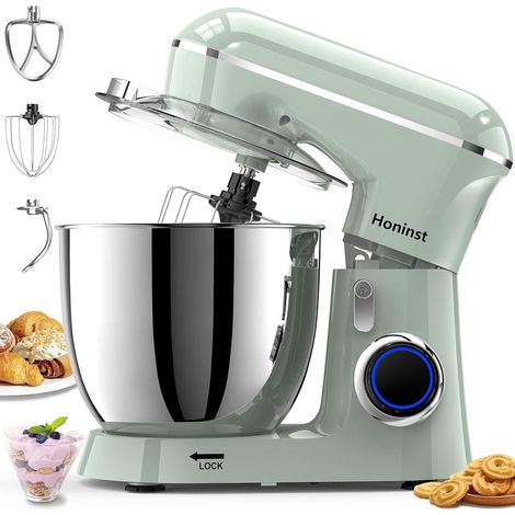 Robot de cuisine pétrisseur, 10 niveaux de puissance, pétrin électrique 1400W, mélangeur avec bol en acier inoxydable de 6,5 L, fouet à neige, crochet pétrisseur, fouet et protection (1/5)