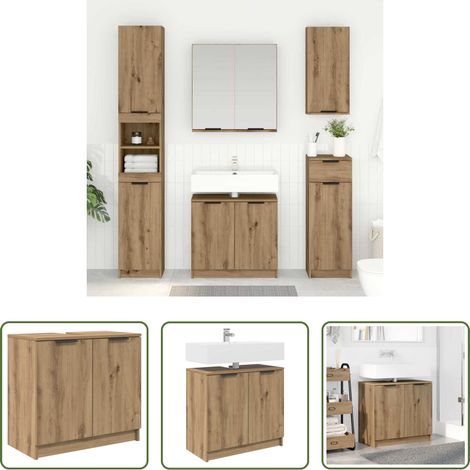 Holzschrank -  Badezimmerschrank mit Tür Artisan-Eiche 64,5 x 33,5 x 59 cm (1/5)