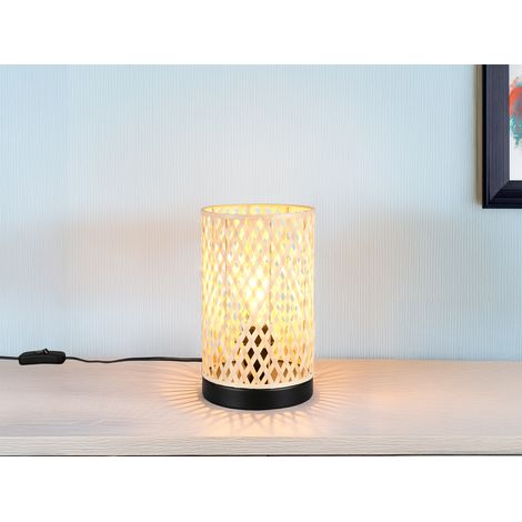 Kleine LED Tischleuchte mit Korbgeflecht Lampenschirm aus Bambus, Höhe 23cm (1/5)