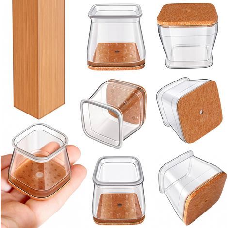 Protège-pieds de chaise carrés (adaptés à : 26-40 mm), 20 protège-pieds de chaise en silicone transparent (1/5)