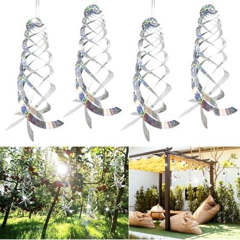 Lot de 4 carillons répulsifs anti-oiseaux réfléchissants, répulsif contre les pigeons, pour balcon, décoration, répulsif pour jardin, cour, verger (1/5)
