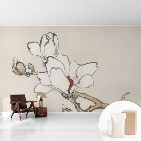 Papier peint intissé mural installation rapide du papier peint durable et résistante - Colle incluse gratuite Magnolias délicats 416x254 cm (1/5)