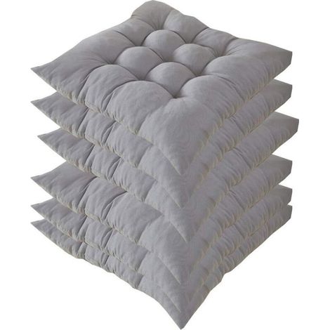coussins de chaise avec liens, Coussins d'assise pour chaises d'intérieur et d'extérieur, Lot de 6 40 x 40 cm Gris (1/5)